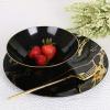 PARTY BARGAINS 10″ Gold Stroke Collection Disposable Dinner Plates, 10 Pack, Black Plastic Table Setting Plates, Excellent Dinnerware for Banquet, Formal Events