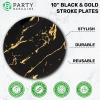PARTY BARGAINS 10″ Gold Stroke Collection Disposable Dinner Plates, 10 Pack, Black Plastic Table Setting Plates, Excellent Dinnerware for Banquet, Formal Events