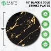 PARTY BARGAINS 10″ Gold Stroke Collection Disposable Dinner Plates, 10 Pack, Black Plastic Table Setting Plates, Excellent Dinnerware for Banquet, Formal Events