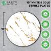 PARTY BARGAINS 10″ Gold Stroke Collection Disposable Dinner Plates, 10 Pack, White Plastic Table Setting Plates, Excellent Dinnerware for Banquet, Formal Events