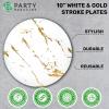 PARTY BARGAINS 10″ Gold Stroke Collection Disposable Dinner Plates, 20 Pack, White Plastic Table Setting Plates, Excellent Dinnerware for Banquet, Formal Events