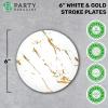 PARTY BARGAINS 6″ Gold Stroke Collection Disposable Lunch Plates, 10 Pack, White Plastic Table Setting Plates, Excellent Dinnerware for Banquet, Formal Events