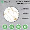 PARTY BARGAINS 6″ Gold Stroke Collection Disposable Lunch Plates, 10 Pack, White Plastic Table Setting Plates, Excellent Dinnerware for Banquet, Formal Events