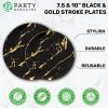 PARTY BARGAINS 7.5″ & 10″ Gold Stroke Collection Disposable Lunch & Dinner Plates Combo, 32 Pack, Black Plastic Table Setting Plates, Excellent Dinnerware for Banquet, Formal Events