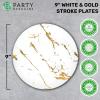 PARTY BARGAINS 9″ Gold Stroke Collection Disposable Lunch Plates, 20 Pack, White Plastic Table Setting Plates, Excellent Dinnerware for Banquet, Formal Events