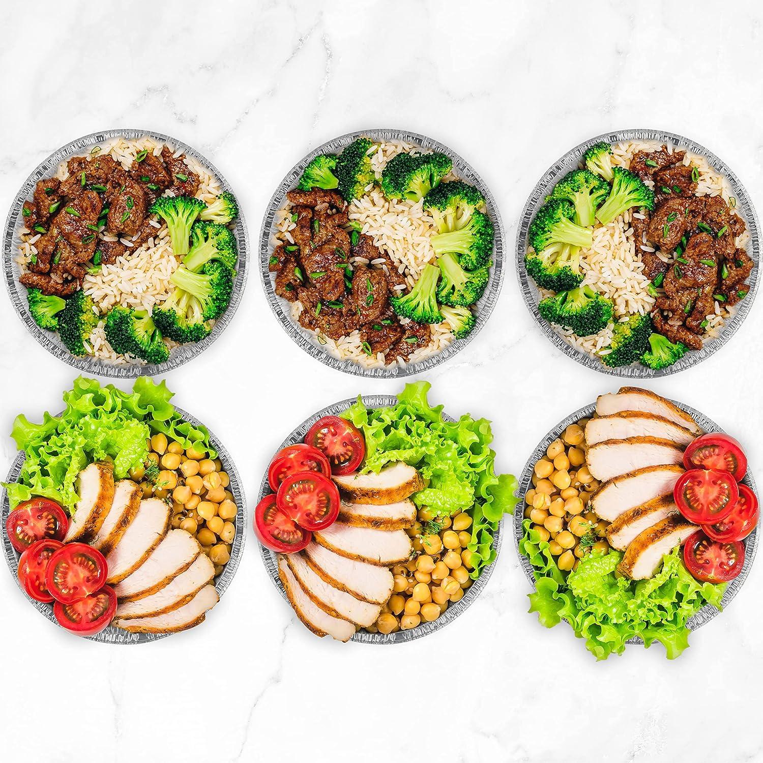 imagePARTY BARGAINS 9Inch Round Heavy Duty Disposable Aluminum Pans 80 Pack Lids not included For Baking Roasting BBQ Perfect for Kitchen Takeout Food Catering Picnic Camping Max 240C9 Inch