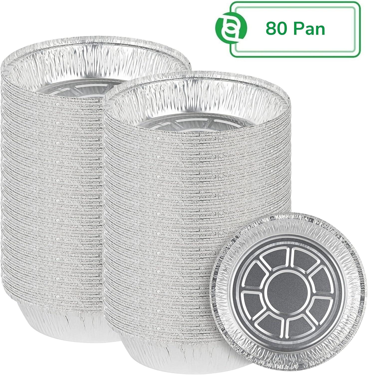 imagePARTY BARGAINS 9Inch Round Heavy Duty Disposable Aluminum Pans 80 Pack Lids not included For Baking Roasting BBQ Perfect for Kitchen Takeout Food Catering Picnic Camping Max 240C9 Inch