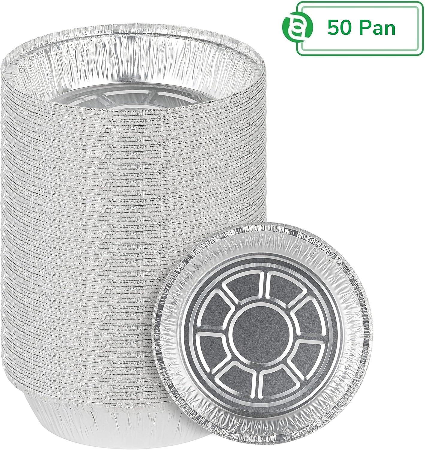 imagePARTY BARGAINS 9Inch Round Heavy Duty Disposable Aluminum Pans 80 Pack Lids not included For Baking Roasting BBQ Perfect for Kitchen Takeout Food Catering Picnic Camping Max 240C7 Inch