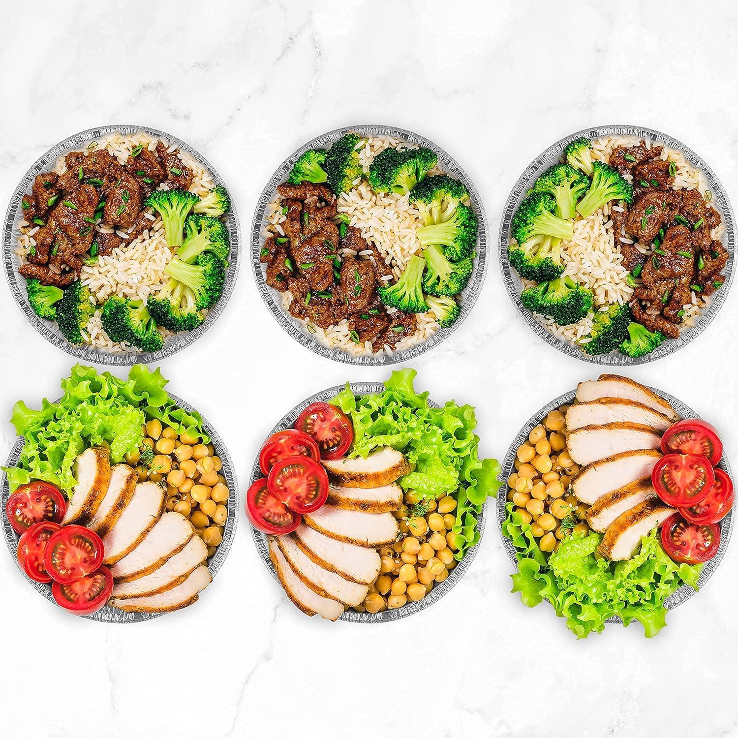 imagePARTY BARGAINS 9Inch Round Heavy Duty Disposable Aluminum Pans 80 Pack Lids not included For Baking Roasting BBQ Perfect for Kitchen Takeout Food Catering Picnic Camping Max 240C7 Inch