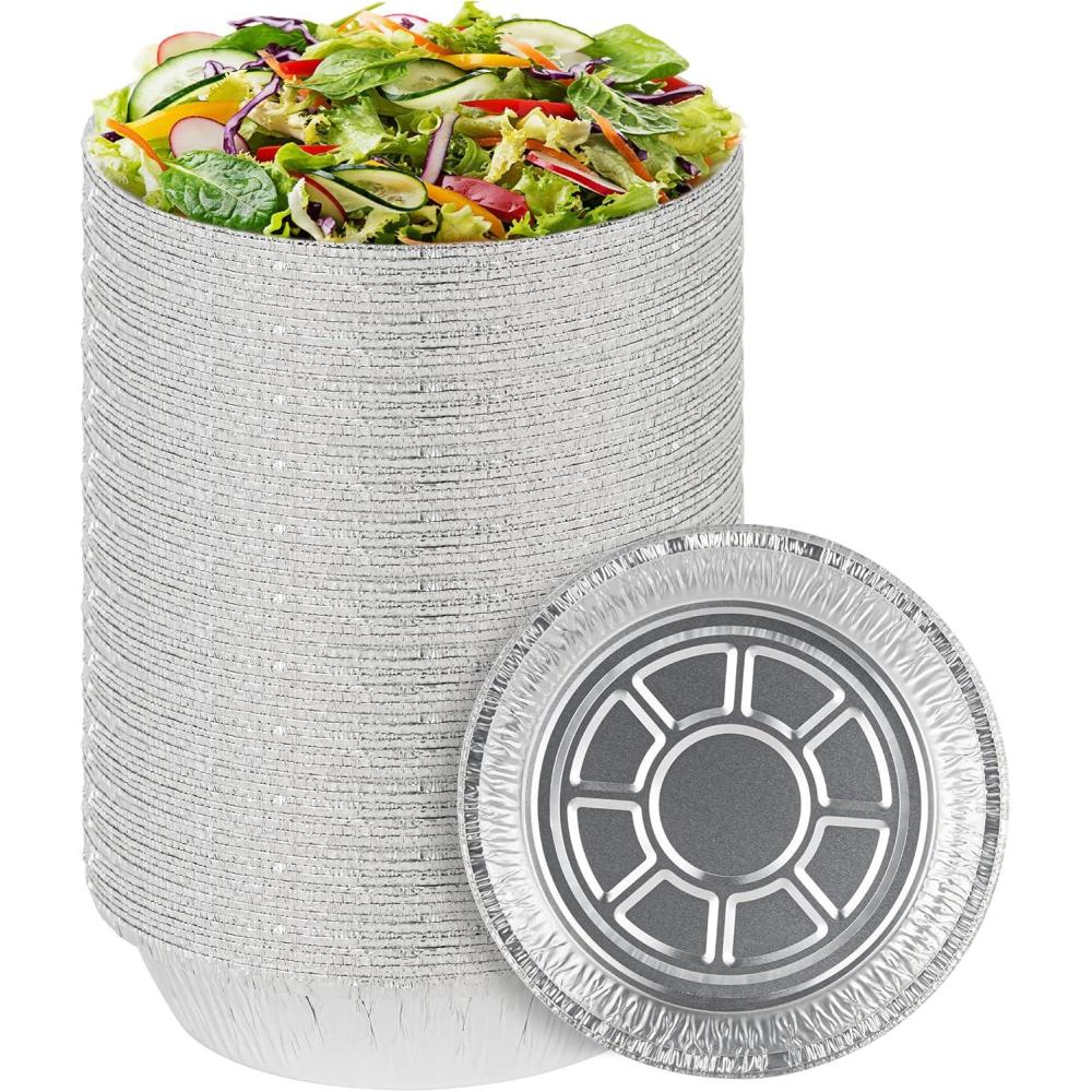 imagePARTY BARGAINS 9Inch Round Heavy Duty Disposable Aluminum Pans  80 Pack Lids not included  For Baking Roasting BBQ Perfect for Kitchen Takeout Food Catering Picnic Camping Max 240C7 Inch