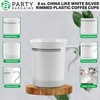 PARTY BARGAINS 8 oz China Like White Silver Rimmed Plastic Coffee Cups with Handles – [8 Pack] Disposable Plastic White Tea Cups, for Weddings, Bridal Showers, Engagement Parties, Camping
