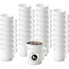 PARTY BARGAINS 8 oz China Like White Silver Rimmed Plastic Coffee Cups with Handles – [32 Pack] Disposable Plastic White Tea Cups, for Weddings, Bridal Showers, Engagement Parties, Camping