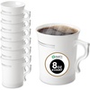 PARTY BARGAINS 8 oz China Like White Silver Rimmed Plastic Coffee Cups with Handles – [8 Pack] Disposable Plastic White Tea Cups, for Weddings, Bridal Showers, Engagement Parties, Camping