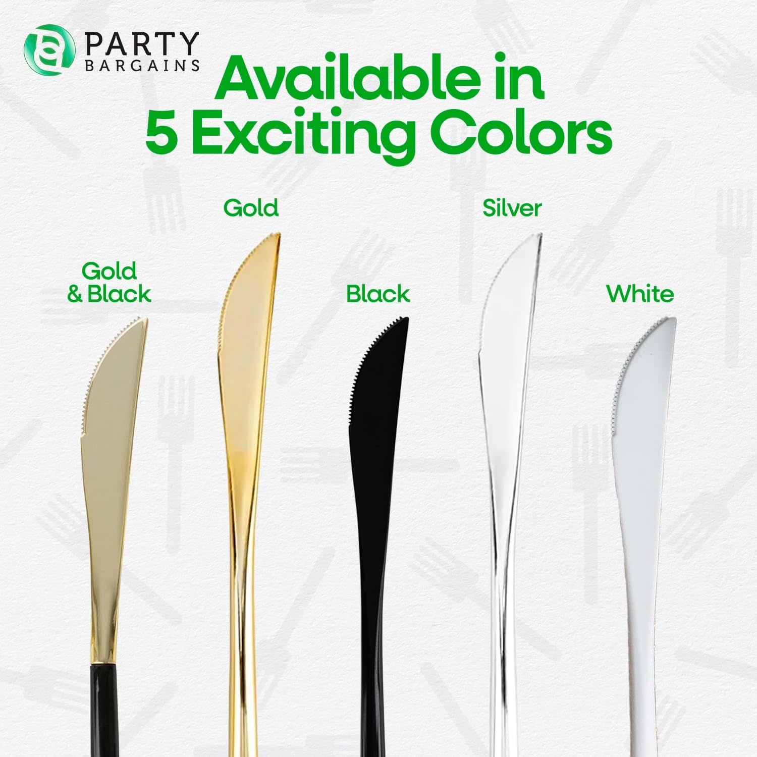image:imagePARTY BARGAINS Disposable Plastic Flatware Knife Utensils 32 Pack Silver Novelty Modern Design Kitchen Silverware Cutlery Excellent Use for Household Dinner Parties Buffet Catering
