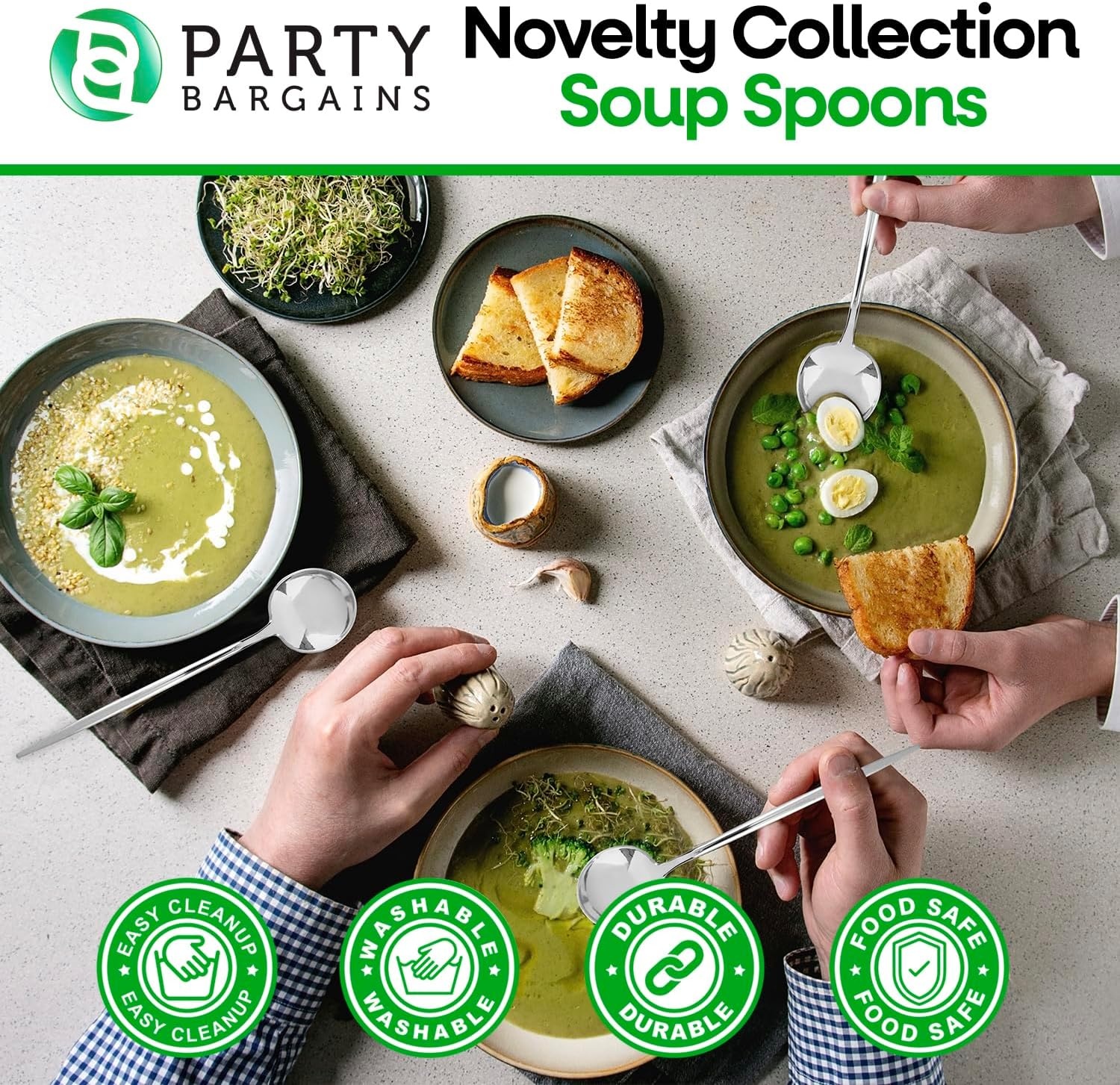 image:imageParty Bargains Disposable Plastic Flatware Soup Spoon Utensils 32 Pack Silver Novelty Modern Design Kitchen Silverware Cutlery Excellent Use for Household Dinner Parties Buffet Catering