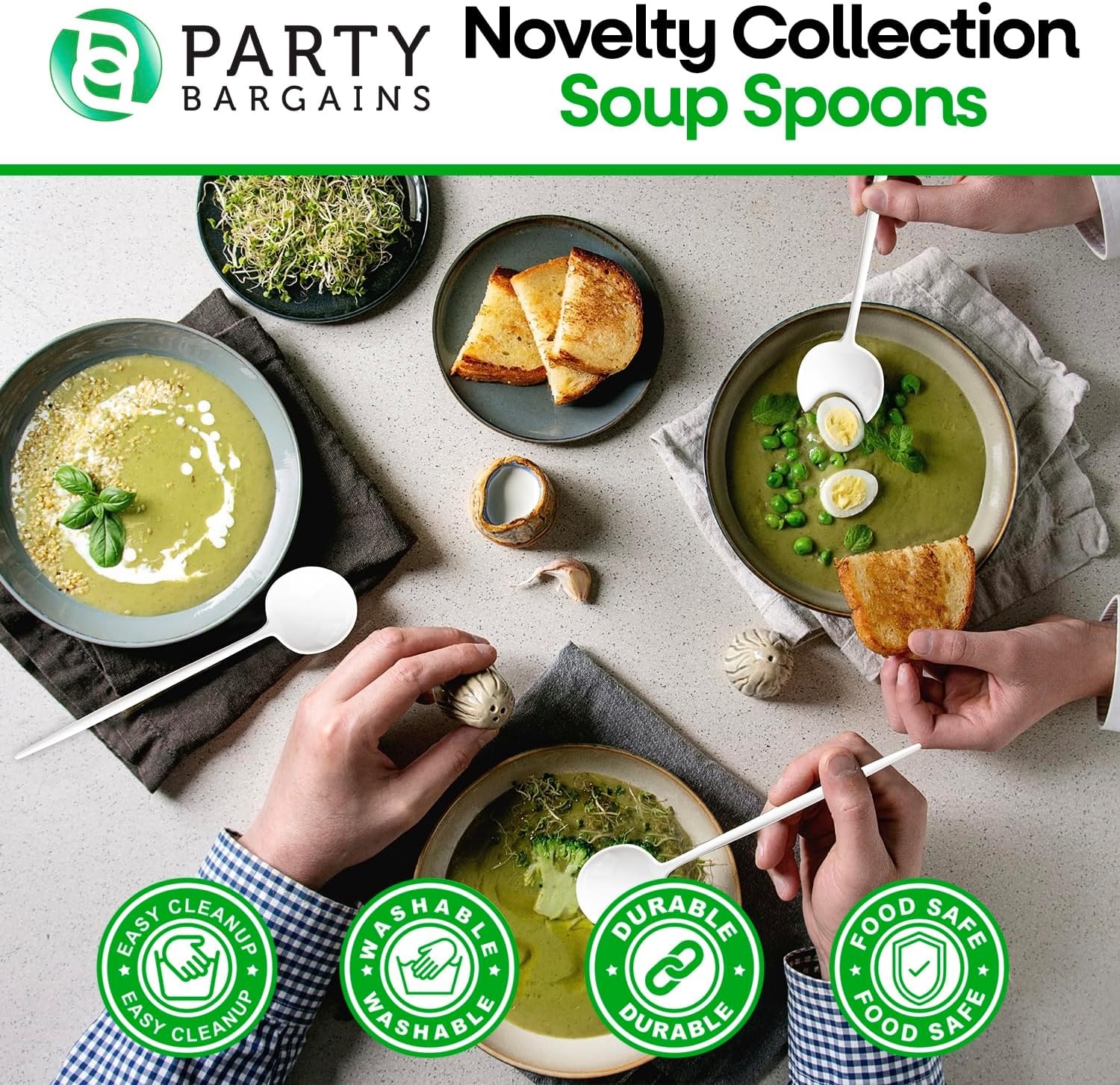 image:imageParty Bargains Disposable Plastic Flatware Soup Spoon Utensils 32 Pack White Novelty Modern Design Kitchen Silverware Cutlery Excellent Use for Household Dinner Parties Buffet Catering