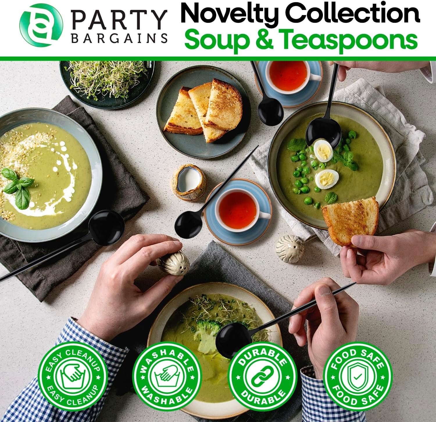 image:imageParty Bargains Disposable Plastic Flatware Teaspoon Utensils 32 Pack Black Novelty Modern Design Kitchen Silverware Cutlery Excellent Use for Household Dinner Parties Buffet Catering