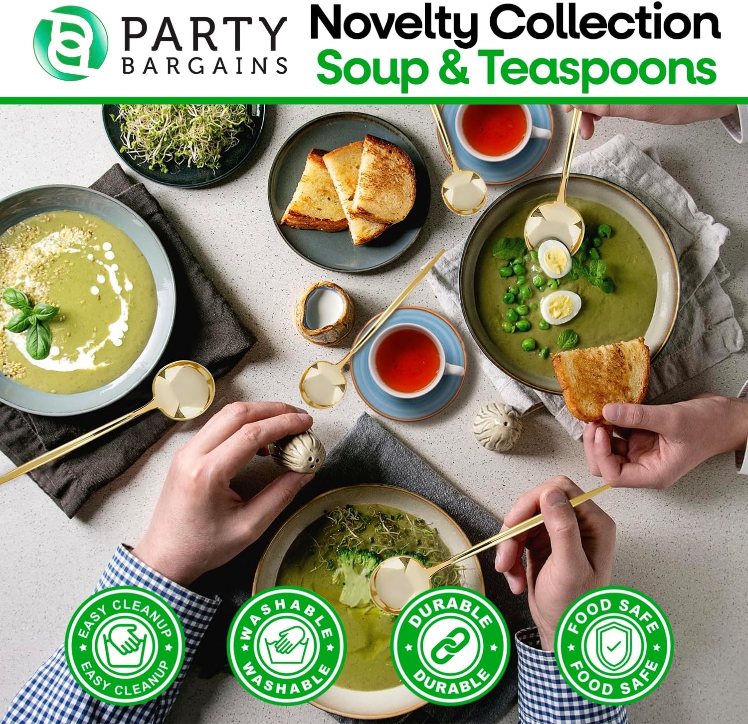 image:imageParty Bargains Disposable Plastic Flatware Teaspoon Utensils 32 Pack Gold Novelty Modern Design Kitchen Silverware Cutlery Excellent Use for Household Dinner Parties Buffet Catering