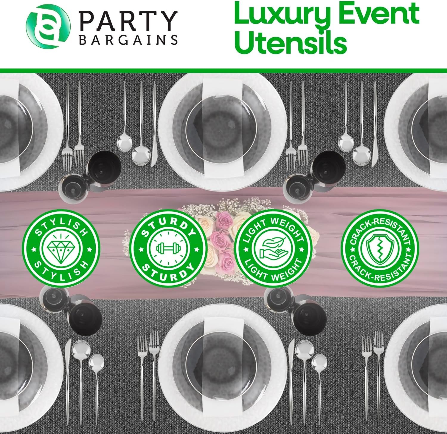 image:imageParty Bargains Disposable Plastic Flatware Teaspoon Utensils 32 Pack Silver Novelty Modern Design Kitchen Silverware Cutlery Excellent Use for Household Dinner Parties Buffet Catering