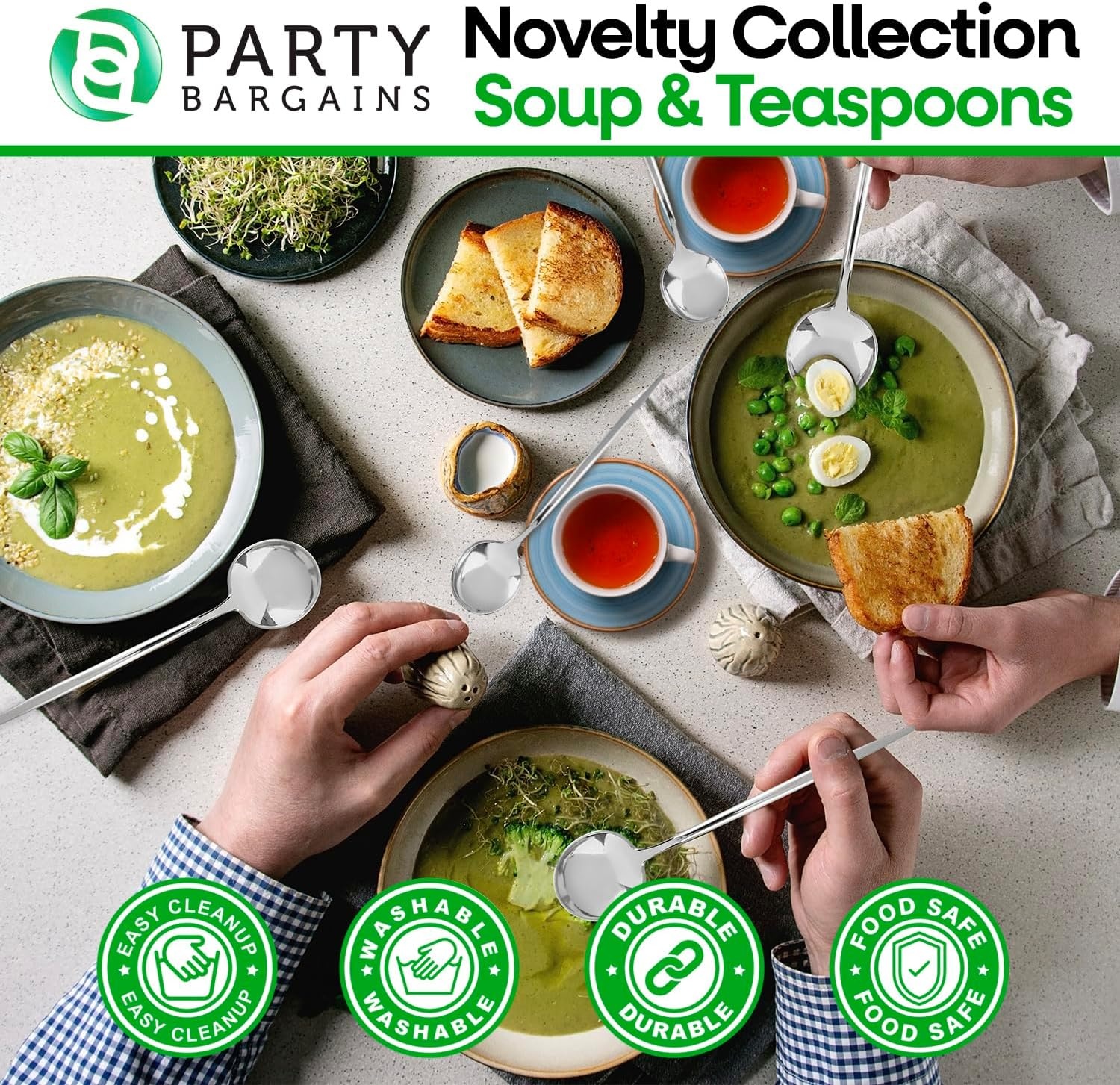 image:imageParty Bargains Disposable Plastic Flatware Teaspoon Utensils 32 Pack Silver Novelty Modern Design Kitchen Silverware Cutlery Excellent Use for Household Dinner Parties Buffet Catering