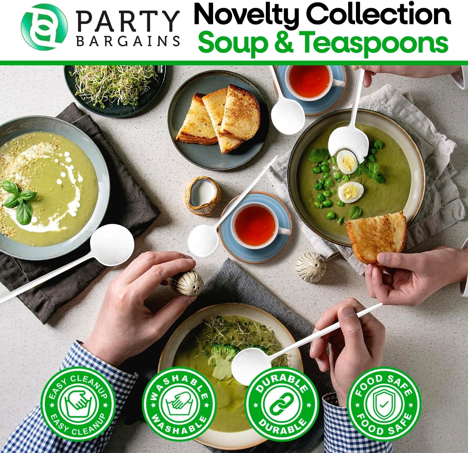 image:imageParty Bargains Disposable Plastic Flatware Teaspoon Utensils 32 Pack White Novelty Modern Design Kitchen Silverware Cutlery Excellent Use for Household Dinner Parties Buffet Catering
