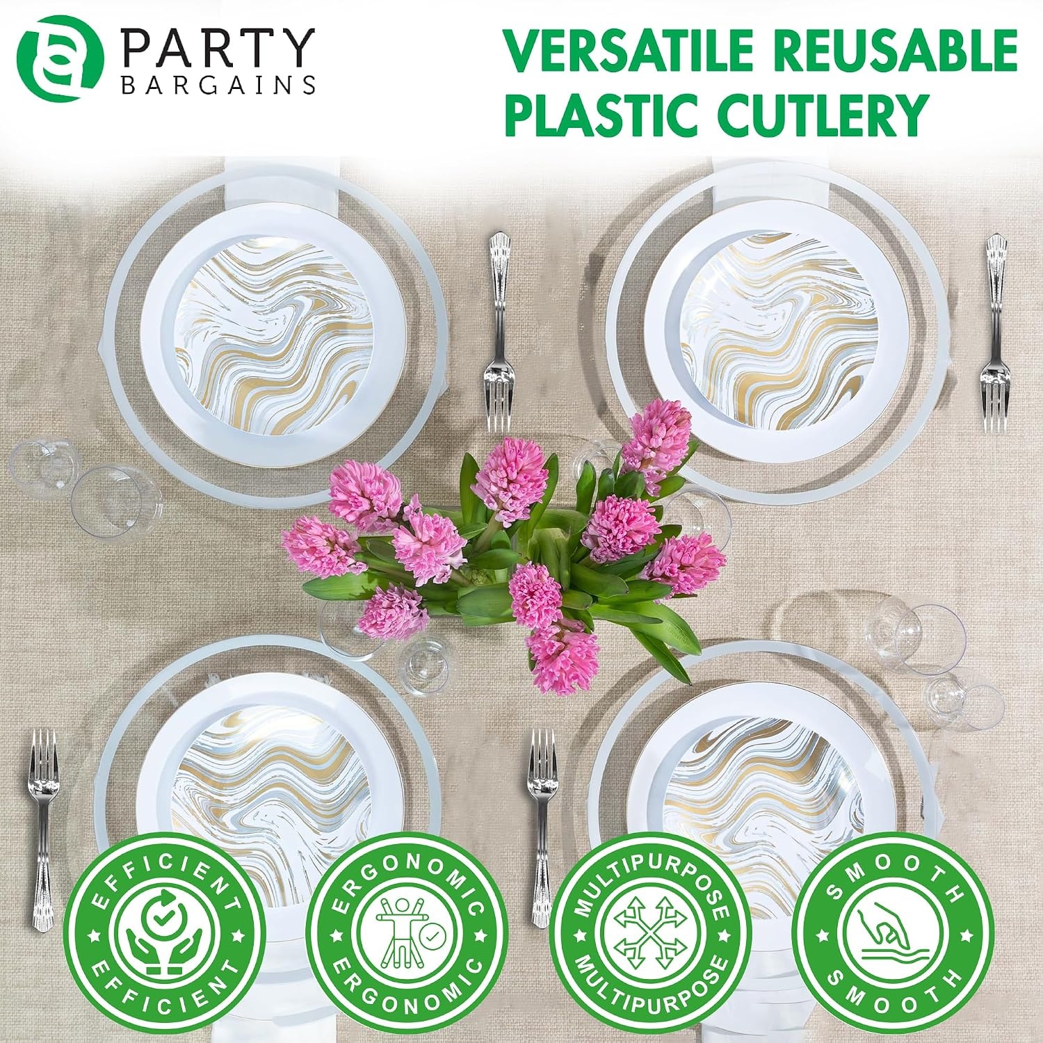 image:imageParty Bargains Disposable Upscale Collection Forks 40 Count Silver Plastic Flatware Cutlery Utensils Excellent for Birthdays Parties Buffets Catering Service Formal Events