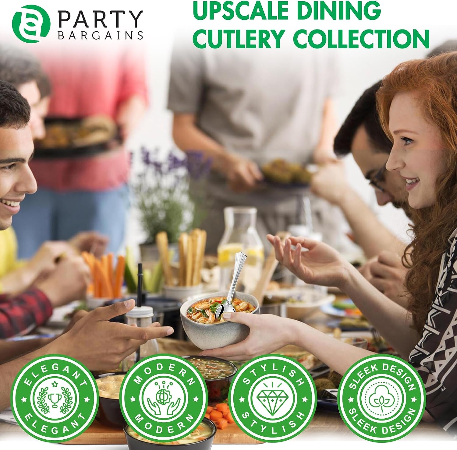 image:imageParty Bargains Disposable Upscale Collection Soup Spoons 20 Count Silver Plastic Flatware Cutlery Utensils Excellent for Birthdays Parties Buffets Catering Service Formal Events