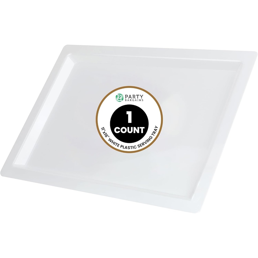 image:imageParty Bargains 16x11 Plastic Serving Tray White 1 Pack