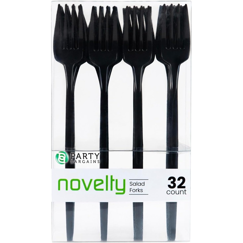 image:imageParty Bargains Disposable Plastic Flatware Salad Fork Utensils 32 Pack Black Novelty Modern Design Kitchen Silverware Cutlery Excellent Use for Household Dinner Parties Buffet Catering