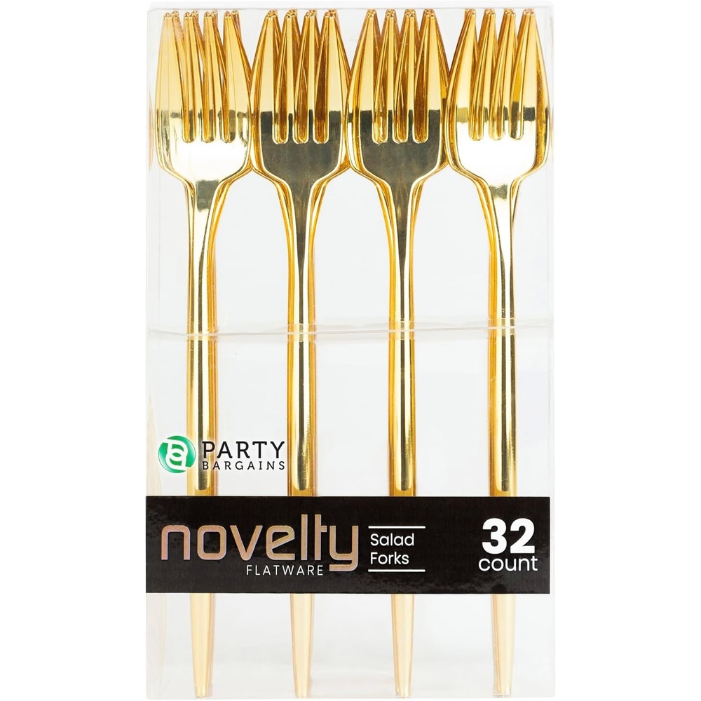 image:imageParty Bargains Disposable Plastic Flatware Salad Fork Utensils 32 Pack Gold Novelty Modern Design Kitchen Silverware Cutlery Excellent Use for Household Dinner Parties Buffet Catering