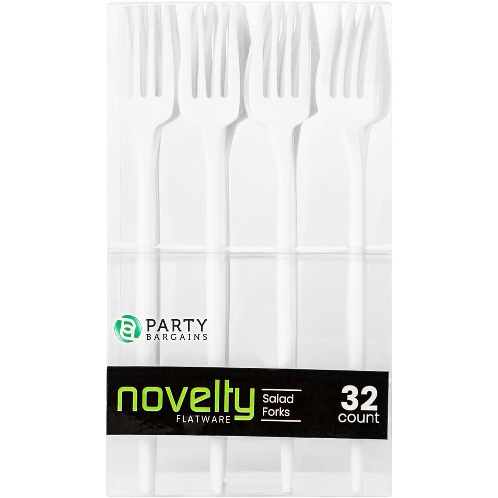 image:imageParty Bargains Disposable Plastic Flatware Salad Fork Utensils 32 Pack White Novelty Modern Design Kitchen Silverware Cutlery Excellent Use for Household Dinner Parties Buffet Catering