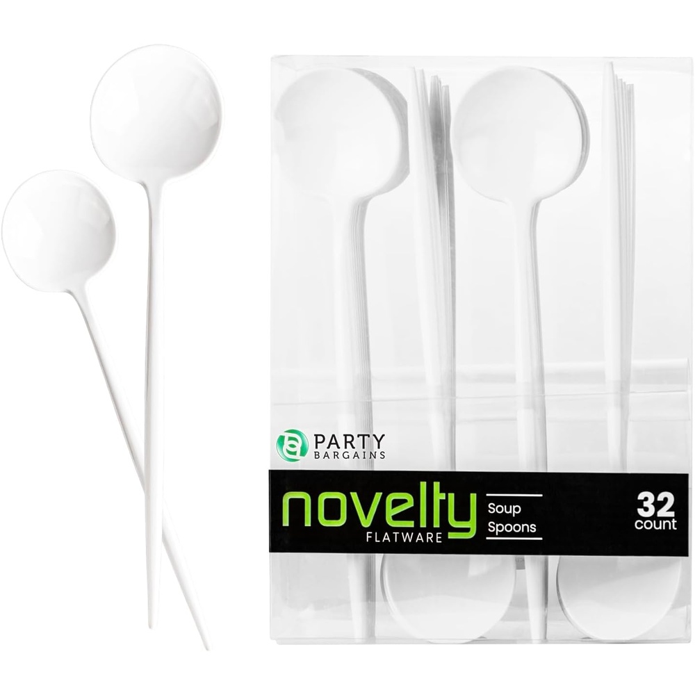 image:imageParty Bargains Disposable Plastic Flatware Soup Spoon Utensils 32 Pack White Novelty Modern Design Kitchen Silverware Cutlery Excellent Use for Household Dinner Parties Buffet Catering