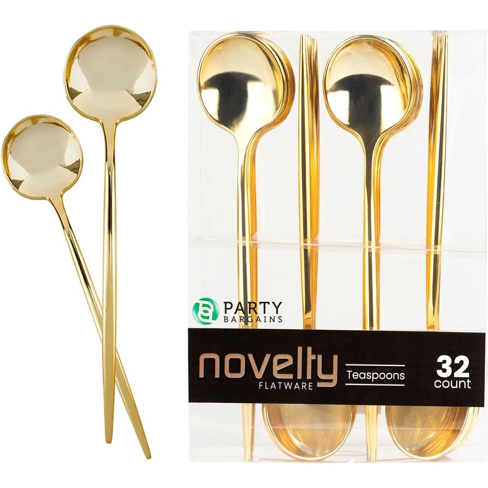 image:imageParty Bargains Disposable Plastic Flatware Teaspoon Utensils 32 Pack Gold Novelty Modern Design Kitchen Silverware Cutlery Excellent Use for Household Dinner Parties Buffet Catering