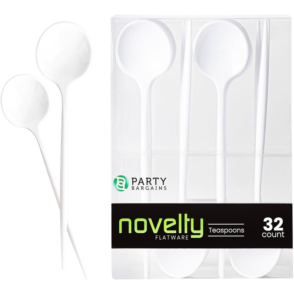 image:imageParty Bargains Disposable Plastic Flatware Teaspoon Utensils 32 Pack White Novelty Modern Design Kitchen Silverware Cutlery Excellent Use for Household Dinner Parties Buffet Catering