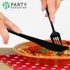 PARTY BARGAINS Disposable Plastic Knife Flatware Utensils, 32 Pack, Black, Novelty Modern Design Kitchen Silverware Cutlery for Household Dinner, Parties, Buffet, Catering