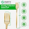 Party Bargains Disposable Plastic Flatware Salad Fork Utensils, 32 Pack, Gold, Novelty Modern Design Kitchen Silverware Cutlery, Excellent Use for Household Dinner, Parties, Buffet, Catering