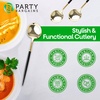 Party Bargains Disposable Plastic Flatware Soup Spoon Utensils, 32 Pack, Black Gold, Novelty Modern Design Kitchen Silverware Cutlery, Excellent Use for Household Dinner, Parties, Buffet, Catering