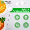 Party Bargains Disposable Plastic Flatware Soup Spoon Utensils, 32 Pack, White, Novelty Modern Design Kitchen Silverware Cutlery, Excellent Use for Household Dinner, Parties, Buffet, Catering
