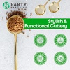 Party Bargains Disposable Plastic Flatware Teaspoon Utensils, 32 Pack, Gold, Novelty Modern Design Kitchen Silverware Cutlery, Excellent Use for Household Dinner, Parties, Buffet, Catering