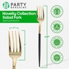 Party Bargains Disposable Plastic Salad Fork Flatware Utensils, 32 Pack, Black/Gold, Novelty Modern Design Kitchen Silverware Cutlery for Household Dinner, Parties, Buffet, Catering