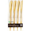 PARTY BARGAINS Disposable Plastic Knife Flatware Utensils, 32 Pack, Gold, Novelty Modern Design Kitchen Silverware Cutlery for Household Dinner, Parties, Buffet, Catering