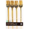 Party Bargains Disposable Plastic Flatware Dinner Fork Utensils, 32 Pack, Gold, Novelty Modern Design Kitchen Silverware Cutlery, Excellent Use for Household Dinner, Parties, Buffet, Catering