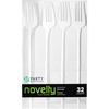 Party Bargains Disposable Plastic Flatware Dinner Fork Utensils, 32 Pack, White, Novelty Modern Design Kitchen Silverware Cutlery, Excellent Use for Household Dinner, Parties, Buffet, Catering