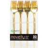 Party Bargains Disposable Plastic Flatware Salad Fork Utensils, 32 Pack, Gold, Novelty Modern Design Kitchen Silverware Cutlery, Excellent Use for Household Dinner, Parties, Buffet, Catering