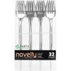 Party Bargains Disposable Plastic Flatware Salad Fork Utensils, 32 Pack, Silver, Novelty Modern Design Kitchen Silverware Cutlery, Excellent Use for Household Dinner, Parties, Buffet, Catering