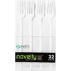 Party Bargains Disposable Plastic Flatware Salad Fork Utensils, 32 Pack, White, Novelty Modern Design Kitchen Silverware Cutlery, Excellent Use for Household Dinner, Parties, Buffet, Catering