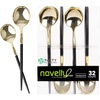 Party Bargains Disposable Plastic Flatware Teaspoon Utensils, 32 Pack, Black Gold, Novelty Modern Design Kitchen Silverware Cutlery, Excellent Use for Household Dinner, Parties, Buffet, Catering
