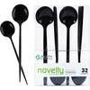 Party Bargains Disposable Plastic Flatware Teaspoon Utensils, 32 Pack, Black, Novelty Modern Design Kitchen Silverware Cutlery, Excellent Use for Household Dinner, Parties, Buffet, Catering