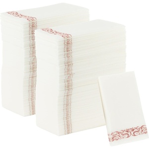 Party Bargains Disposable Linen-Feel Guest Towels, 200 Pack, 13″ x 16″ White with Rose Gold Lace Print, Soft Paper Hand Towels, Weddings, Cocktail Party, Decorative Fold Dinner Napkins