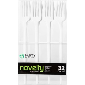 Party Bargains Disposable Plastic Flatware Salad Fork Utensils, 32 Pack, White, Novelty Modern Design Kitchen Silverware Cutlery, Excellent Use for Household Dinner, Parties, Buffet, Catering